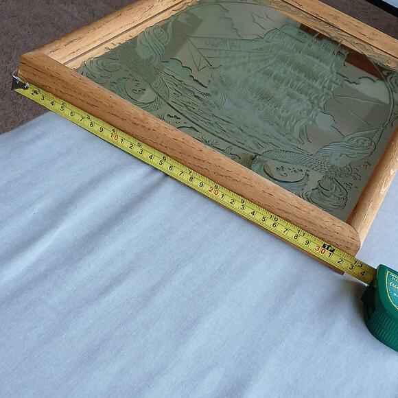 Vintage Etched Glass Framed Mirror Sailing Ship Mermaids MCM 19" H x 13" W - Picture 9 of 11